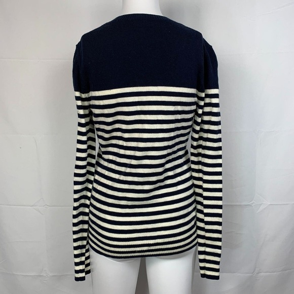 Gap Cardigan Womens Sz M Navy Blue White Striped Sweater Cotton Button - Picture 4 of 8